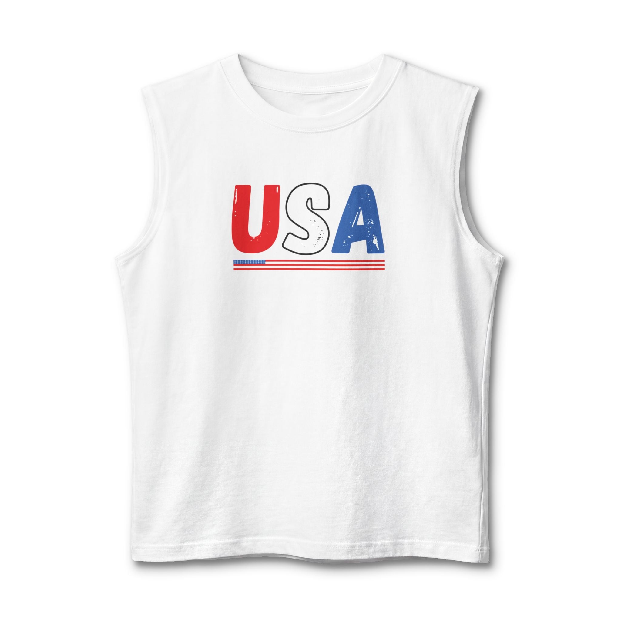 USA Retro Stripe Muscle Tank — Patriotic Fourth of July Tee