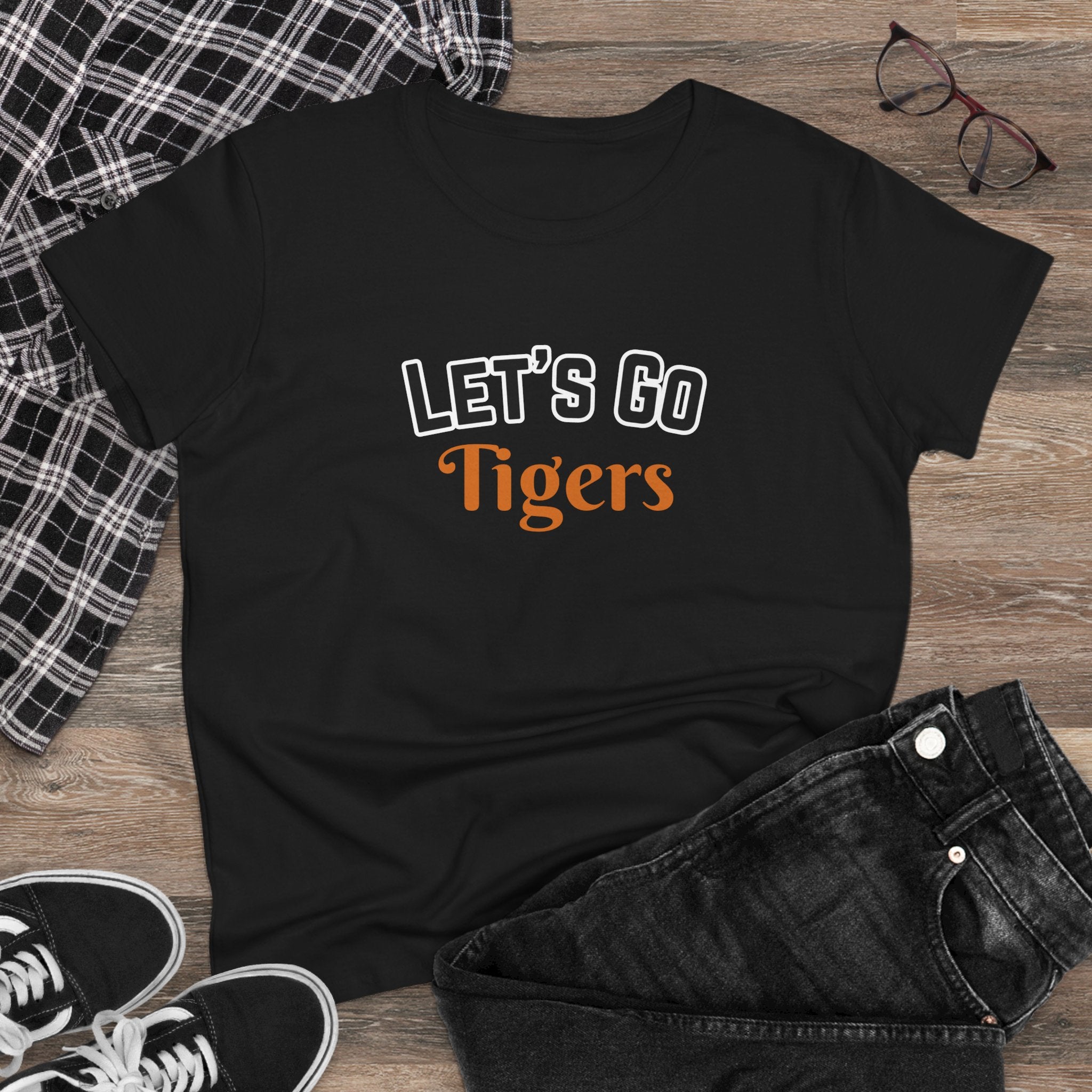 PERSONALIZABLE - Let's Go (Custom Orange Text) Women's Tee — Cheerleading Game Day Fan Shirt