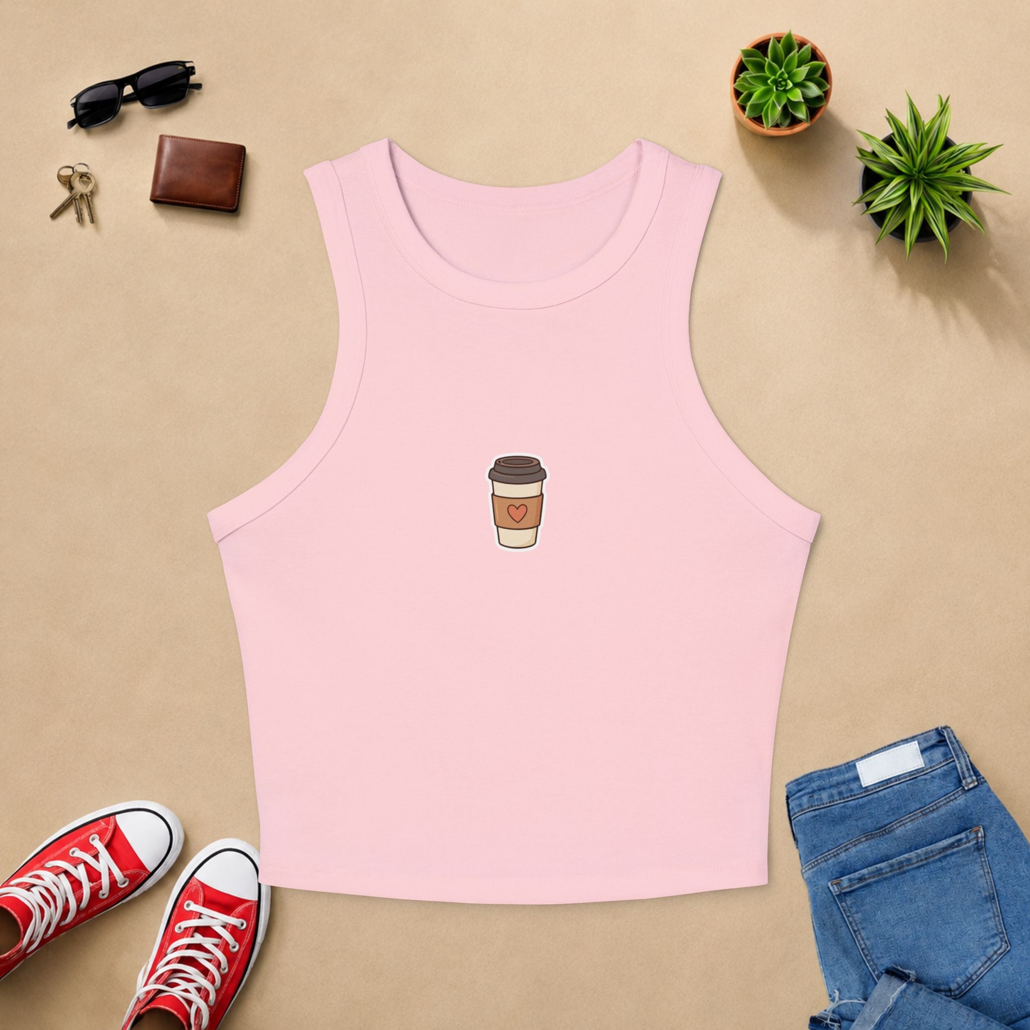 Coffee Cup Racerback Tank Top — Minimal Cute Coffee Graphic