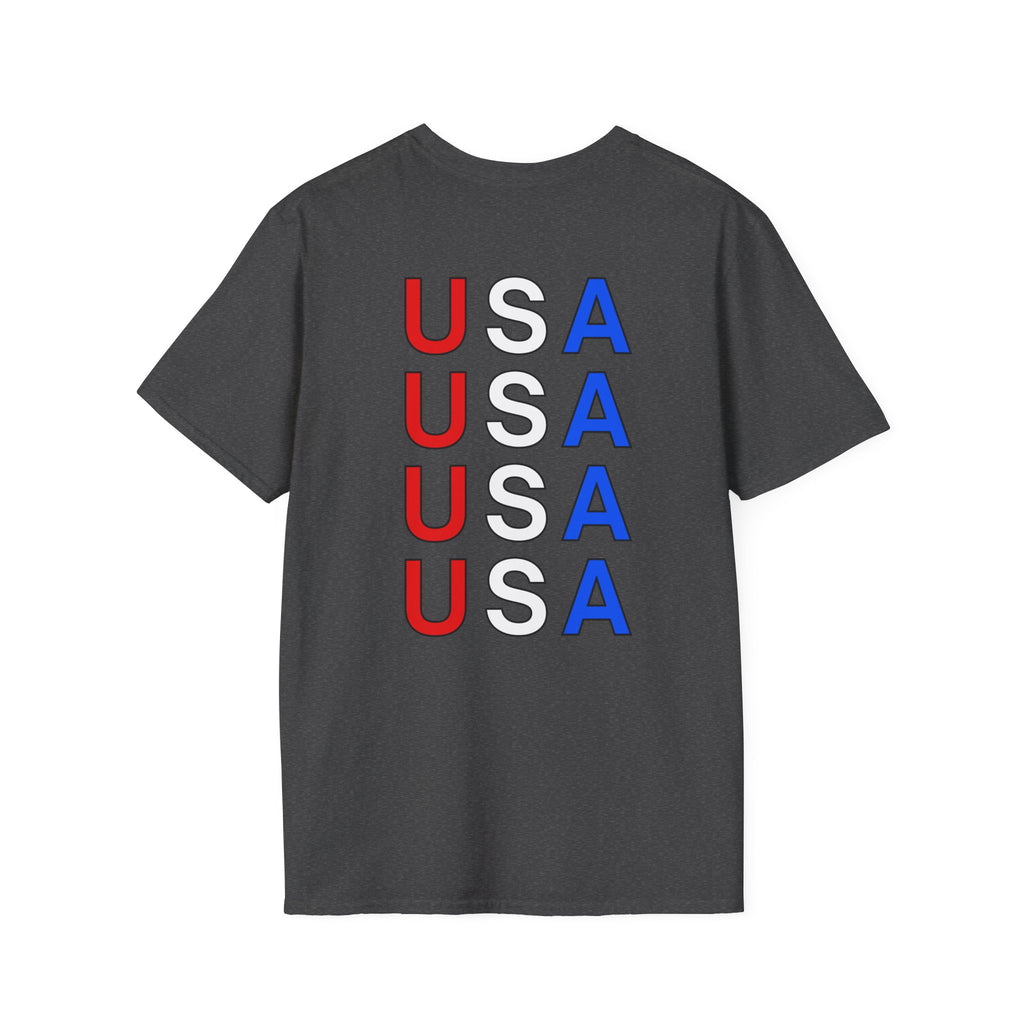 USA Minimalist Flag T-Shirt — Small Chest Logo, Patriotic 4th of July Tee