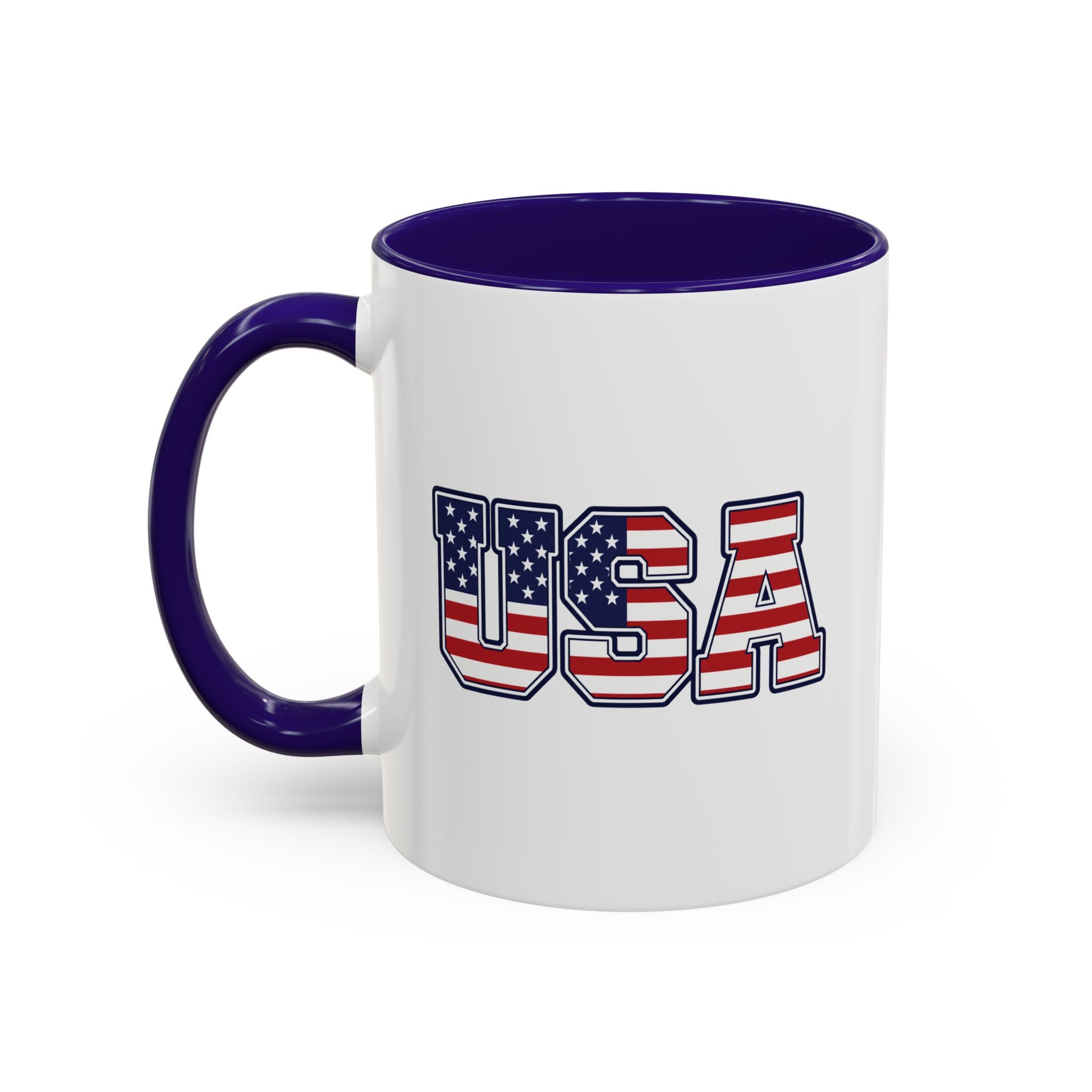 USA Flag Coffee Mug - Patriotic 11oz/15oz Color-Accent Ceramic