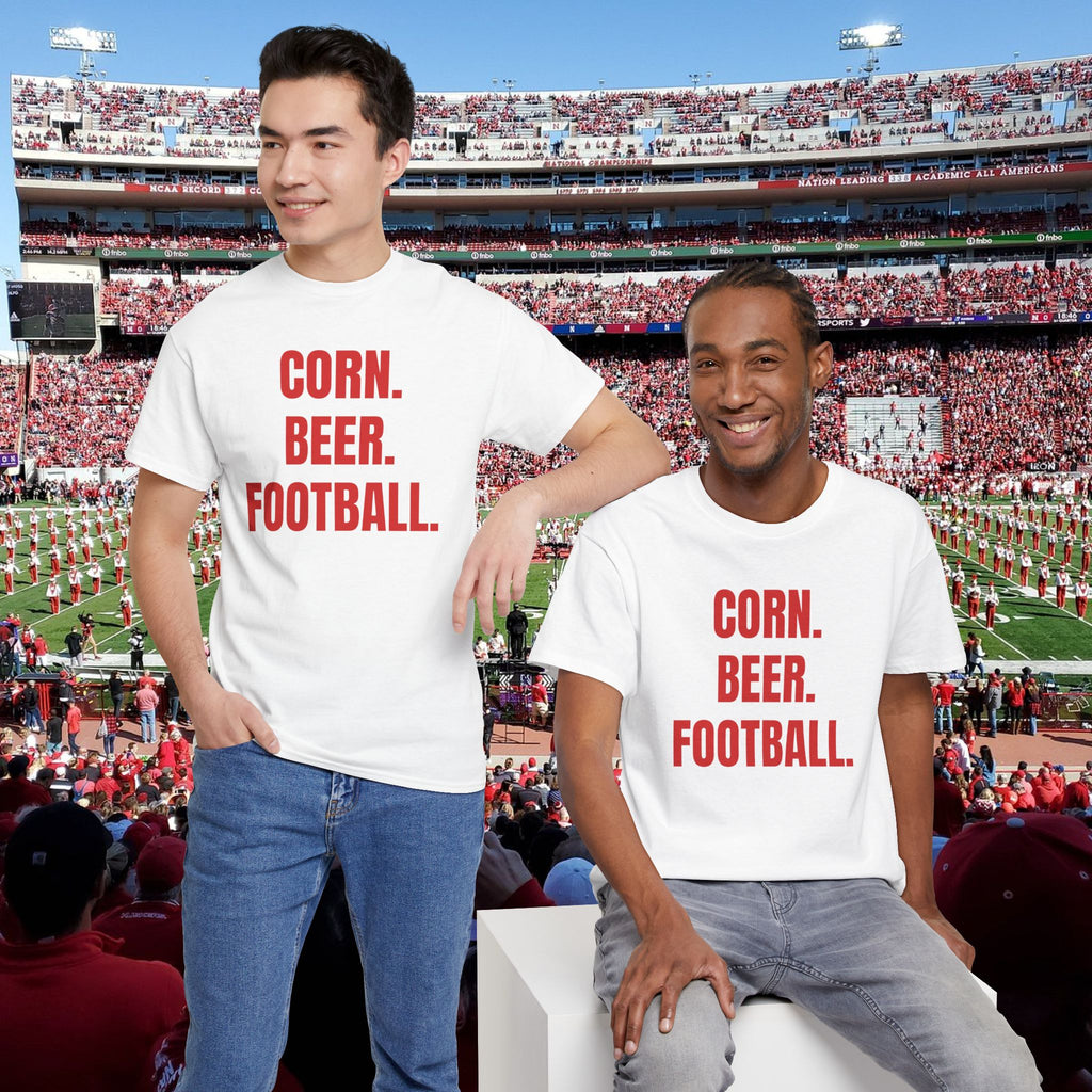 Corn. Beer. Football. T-Shirt — Tailgate & Fall Harvest Game Day Tee