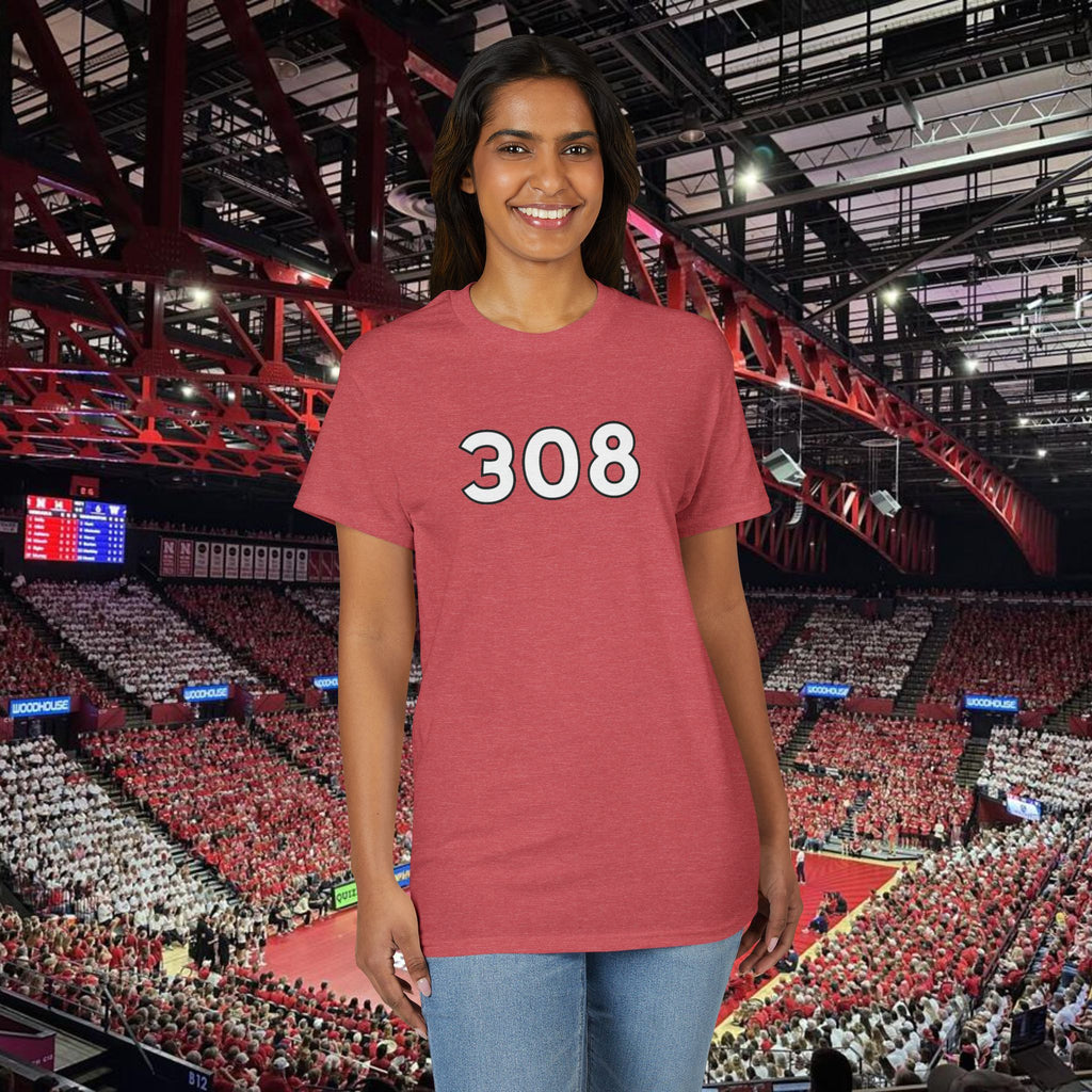 308 Number Tee — Simple Red Athletic Graphic T-Shirt
