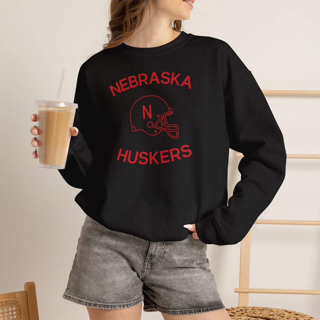 Nebraska Huskers Football Crewneck Sweatshirt — Retro Helmet Design