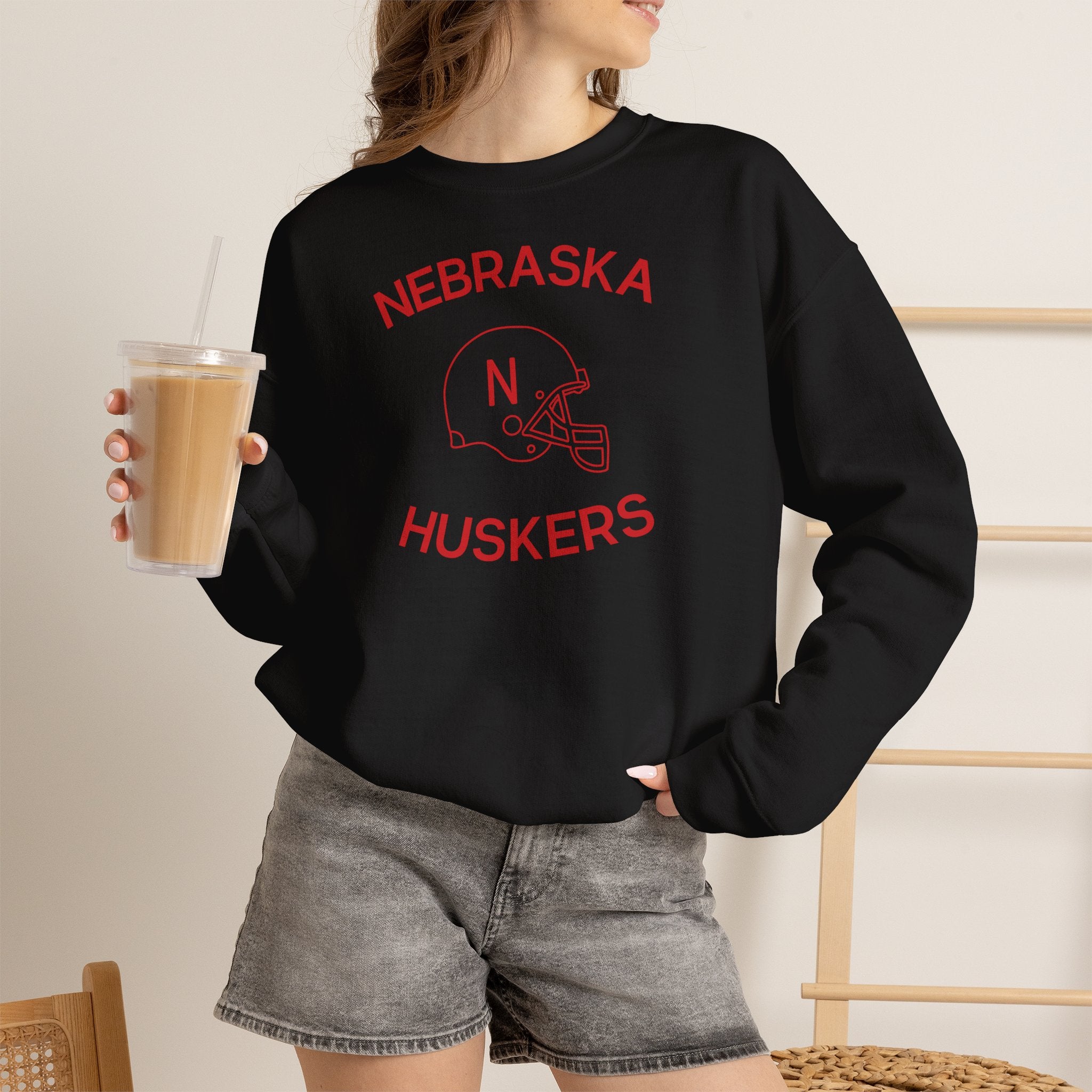 Nebraska Huskers Football Crewneck Sweatshirt — Retro Helmet Design
