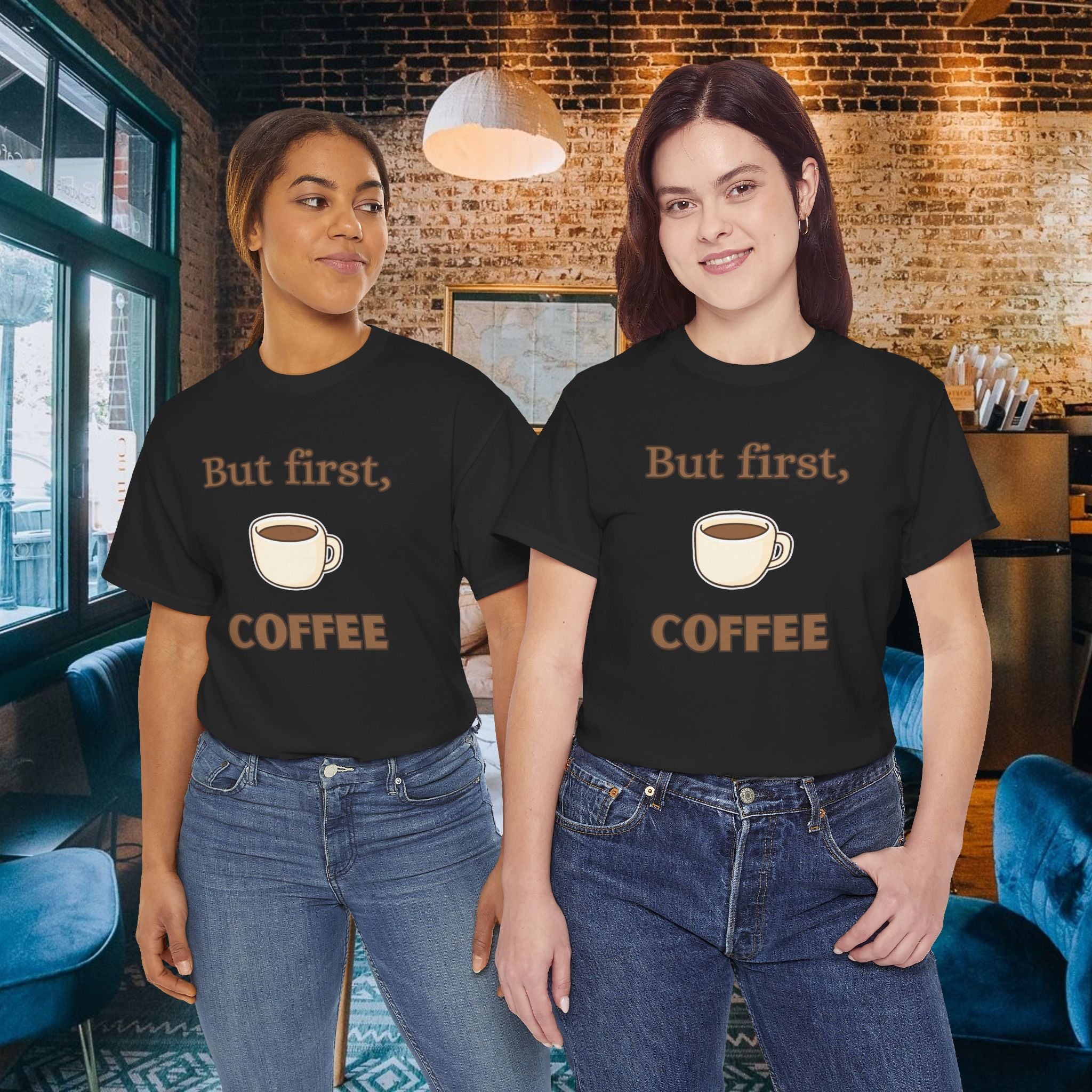 But First Coffee T‑Shirt — Funny Coffee Tee for Coffee Lovers