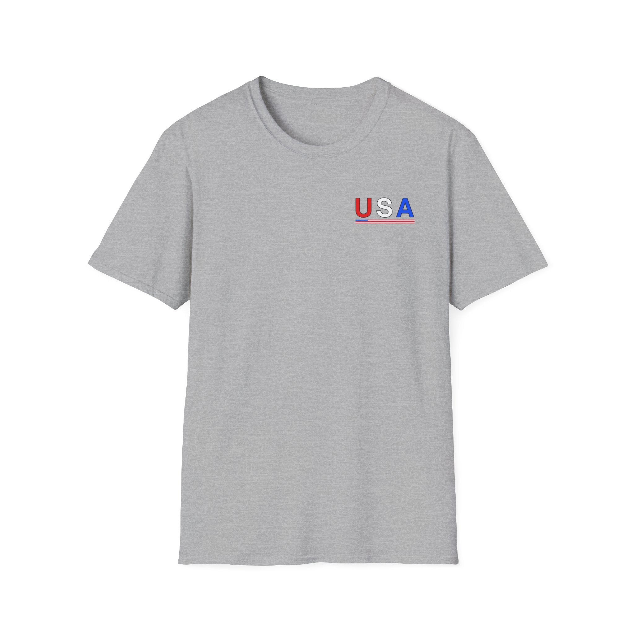 USA Minimalist Flag T-Shirt — Small Chest Logo, Patriotic 4th of July Tee