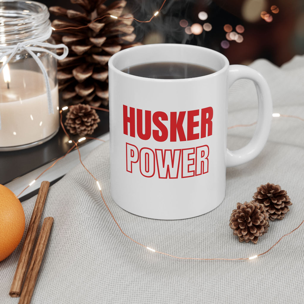 Coffee Mug — "Husker Power" Bold Red Typography Ceramic Mug (11oz & 15oz)