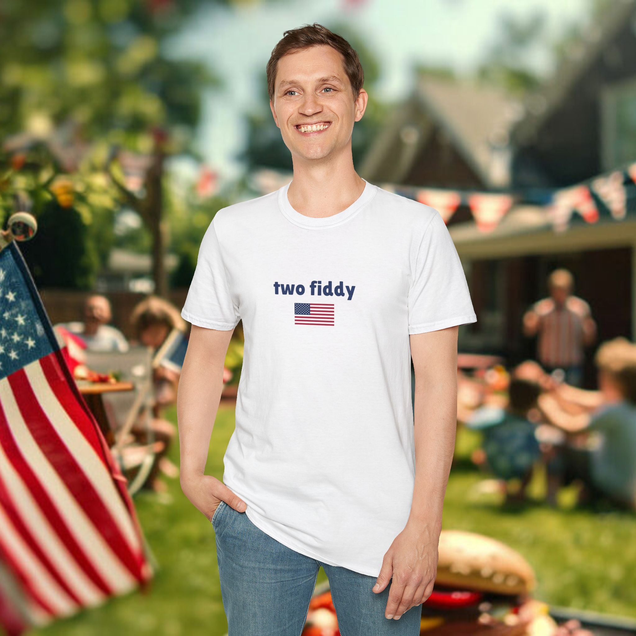 T-Shirt “two fiddy” Patriotic American Flag Tee — Funny Casual USA Pride Shirt