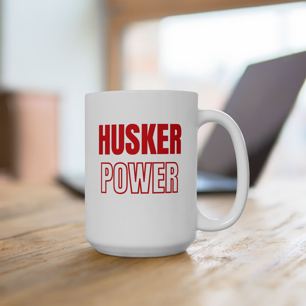 Coffee Mug — "Husker Power" Bold Red Typography Ceramic Mug (11oz & 15oz)