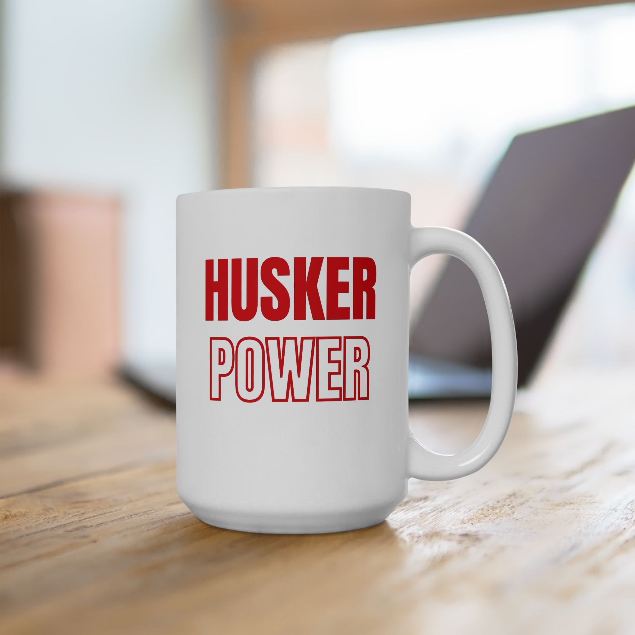 Coffee Mug — "Husker Power" Bold Red Typography Ceramic Mug (11oz & 15oz)