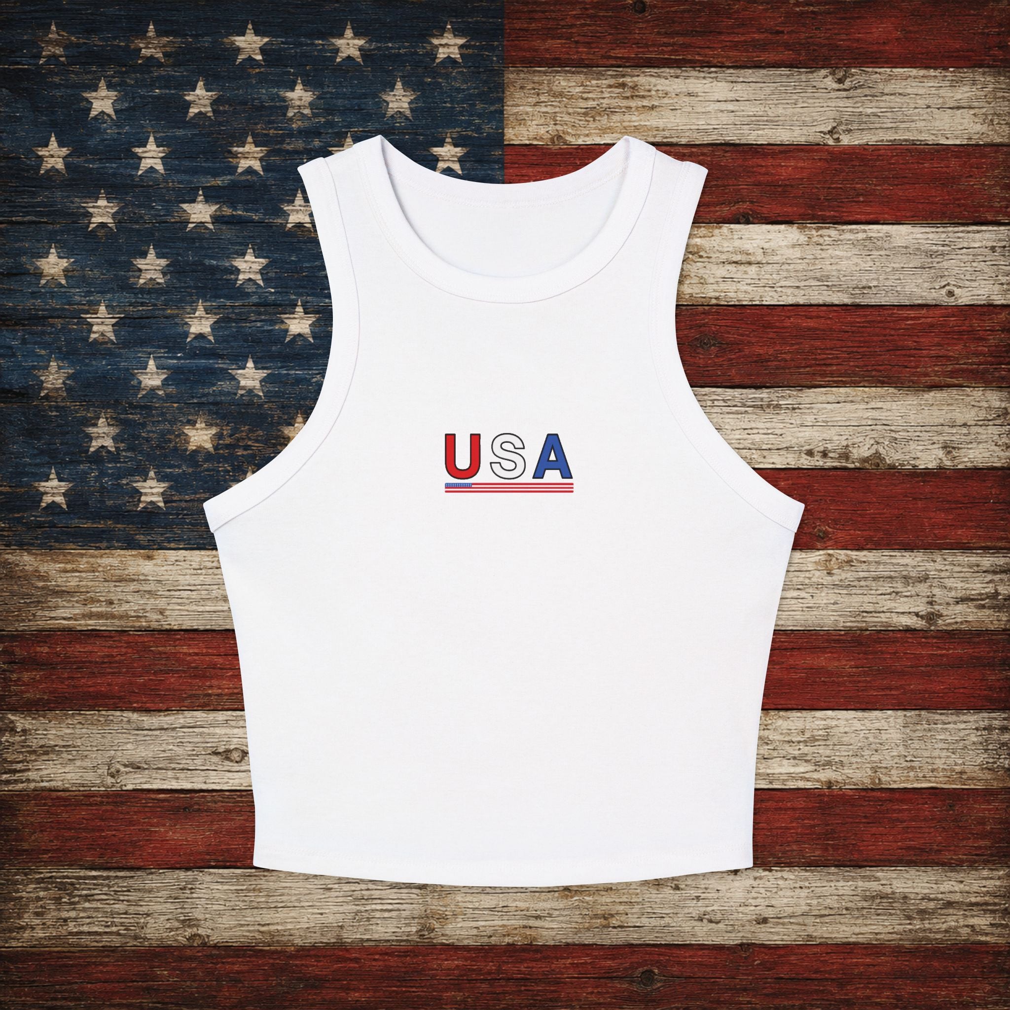 USA Racerback Tank Top — Patriotic Women's Cropped Tank for 4th of July